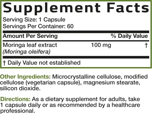 Vista 6 de Bronson Moringa Cápsulas extra fuertes Moringa Oleifera en polvo, 60