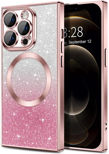 Vista 16 de Hython Funda para iPhone 13 Pro transparente con purpurina magnética [compatible con MagSafe] Protector completo de lente de cámara delgado
