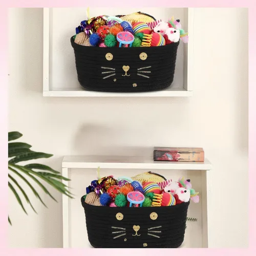 Vista 6 de Zopeal - Juego de 58 cestas de almacenamiento para gatos de verano, juguetes de regalo, bolas intermitentes coloridas para mascotas, bolas Negro