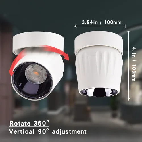Vista 5 de Foco de techo LED de 12 W, luz direccional de rotación de 360°, 3000 K, blanco cálido, lámpara de pared para pasillo, galería, sala de estar/blanco