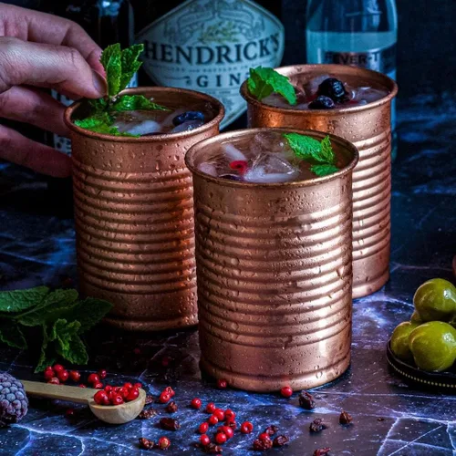 Vista 2 de Kosdeg Juego de 2 latas de cóctel de cobre de 12 onzas, elegidas por bartenders profesionales, diseño de lata de frijoles, juego de tazas de cobre