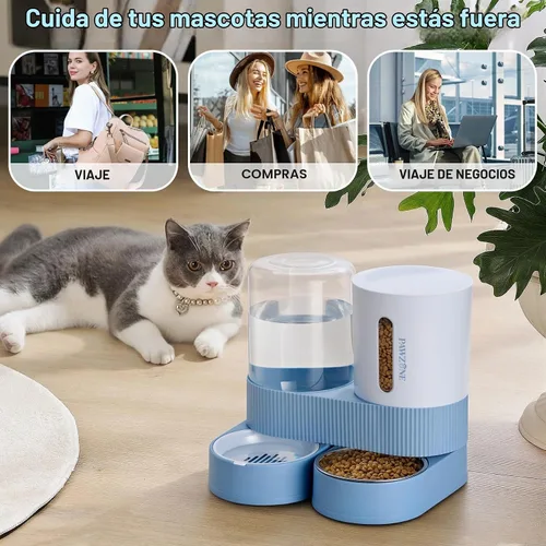 Vista 7 de Alimentador automático para gatos, dispensador de agua de acero inoxidable, alimentador de alimentos por gravedad y bebedero con cuenco de comida