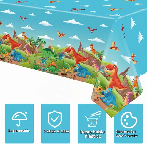 Vista 7 de 4 manteles de dinosaurio para decoración de fiesta de dinosaurios, suministros de fiesta de dinosaurios de 86 x 51 pulgadas, mantel rectangular
