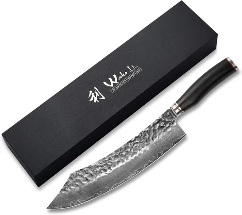 Vista 3 de Wakoli EBO - Cuchillo de carnicero para barbacoa, 12 pulgadas VG10 con núcleo de damasco, mango de roble oscuro Extra-long blade Damascus kitchen