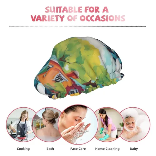 Vista 9 de A Home Dog - Gorro de ducha reutilizable de doble capa impermeable con cordón elástico para limpieza del hogar, cuidado facial, ducha