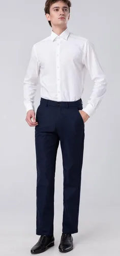 Vista 5 de Plaid&Plain Pantalones de vestir para hombre, corte recto, elásticos, color caqui, sin arrugas