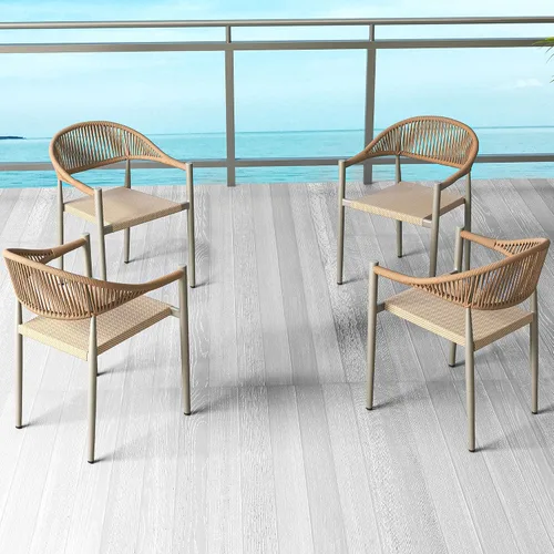 Vista 2 de TWT Juego de 4 sillas de patio, sillas de comedor apilables para todo tipo de clima, muebles de jardín de textileno transpirable para terraza