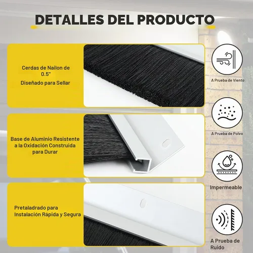 Vista 3 de DoubleFill Sello de cepillo de garaje enrollable de 3 pulgadas para la parte superior, sello de cepillo de nailon resistente de 16 pies de largo