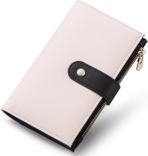 Vista 19 de yiijay Cartera para mujer con bloqueo RFID, de cuero vegano, triple pliegue, tarjetero para tarjetas de crédito, cartera de viaje con soporte