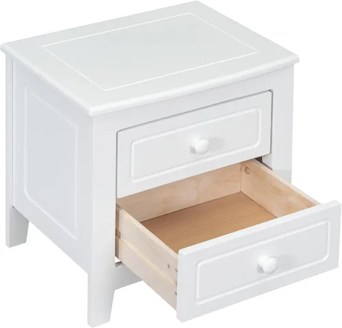 Vista 7 de JIJIWANG Mesita de noche moderna con 2 cajones, mesa auxiliar con diseño clásico de madera para dormitorio, sala de estar, sofá, entrada, pasillo