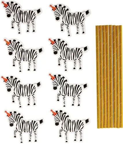 Vista 4 de Vasos de papel de animales para fiestas, popotes, 8 unidades (TWCST-25362)
