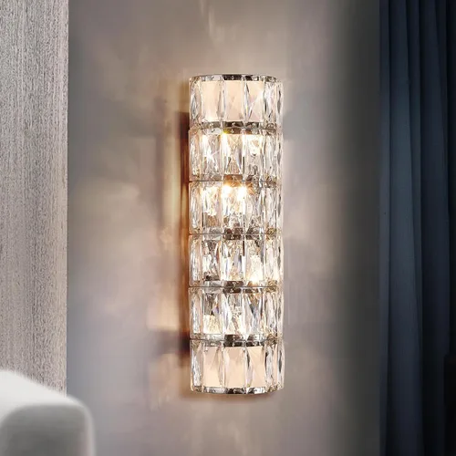 Vista 2 de Aplique de pared de cristal cromado de 6 capas, elegante y moderno, adecuado para baño, escalera, cocina, sala de estar, dormitorio, pasillo, 60 W