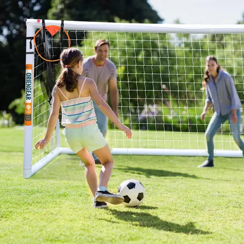 Vista 7 de ORIENGEAR Soccer Goal, 12x6/10x6.5/8x6/6x4 Full Size Soccer Goals for Backyard, Soccer Net with Training Discs, Portable Soccer Goal for Kids and