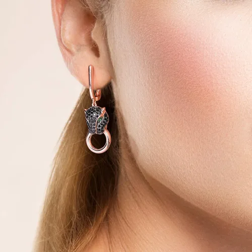 Vista 4 de Santuzza Pendientes Panther de plata de ley 925 con diseño de leopardo para mujer, Plata de ley