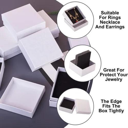 Vista 2 de 12 cajas de cartón cuadradas para joyas, cajas de accesorios de tarjetas de papel blanco, caja de regalo con esponja en el interior para collar