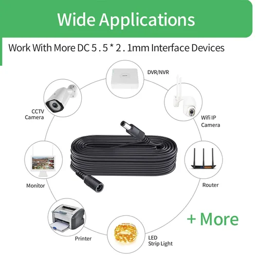 Vista 7 de Cable de extensión de alimentación CC de 3.3 pies de 3.3 ft, 0.217 in x 0.083 in, para cámara de CCTV, cámara IP WiFi, DVR, tira LED, adaptador