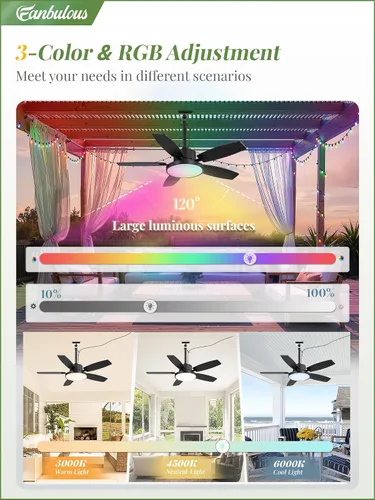Vista 7 de Ventilador de techo al aire libre de 42" con luz remota IP65 impermeable ventilador de techo RGB