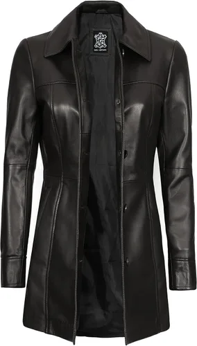 Vista 2 de Decrum Abrigos de piel de cordero real para mujer, estilo casual, estilo gabardina y abrigo largo para mujer