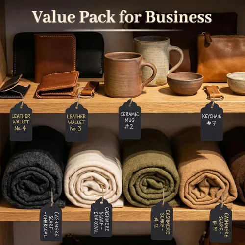 Vista 7 de SallyFashion 100 etiquetas de regalo con cuerda adjunta, 1.5 x 2.8 pulgadas, etiquetas de regalo negras de papel negro para ropa, manualidades
