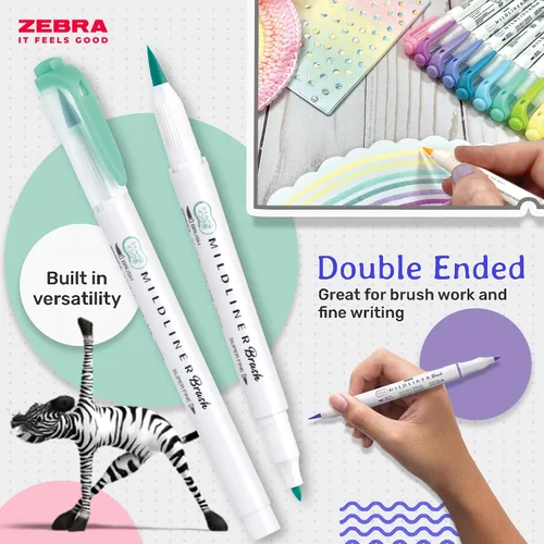 Vista 4 de Zebra Highlighters Mildliner - Juego de 20 tazas de doble punta y pincel, colores estándar