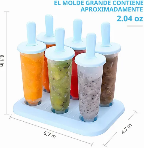 Vista 7 de 6 moldes para paletas de hielo, moldes de paletas con palos, para paletas de helado de bricolaje (azul, largo)