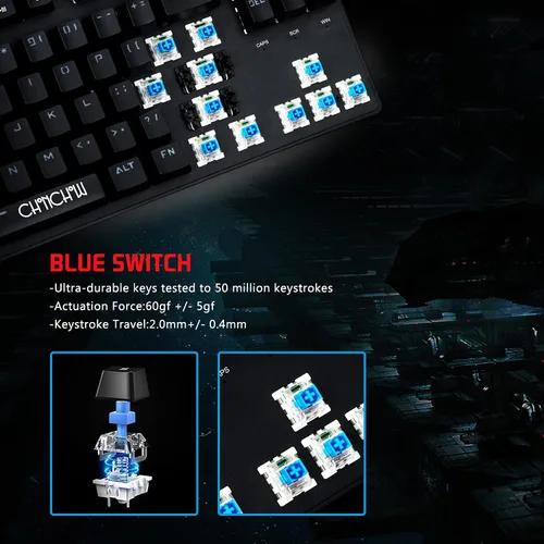 Vista 2 de Mechanical Gaming Keyboard and Mouse Combo-CHONCHOW TKL 87 Keys Blue Switche RGB Rainbow Backlit Keyboard 3200DPI Mice with 6 Button Value Combo for