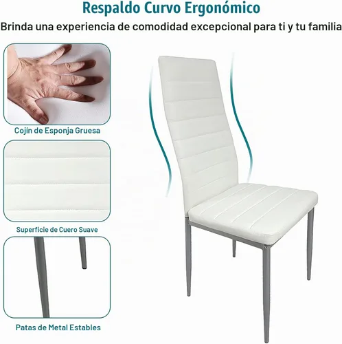 Vista 5 de Juego de mesa de comedor de 5 piezas, mesa superior rectangular de vidrio templado de 43 pulgadas, 4 sillas de cuero con respaldo alto, juego