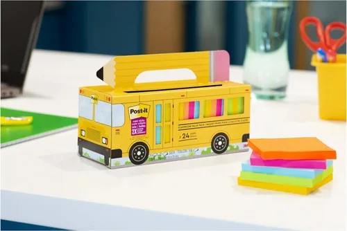 Vista 14 de Post-it Notas Súper Adhesivas Paquete de Valor, 24 Bloques, Conveniente Estuche de Transporte y Almacenamiento de Autobús Escolar, 2X el Poder