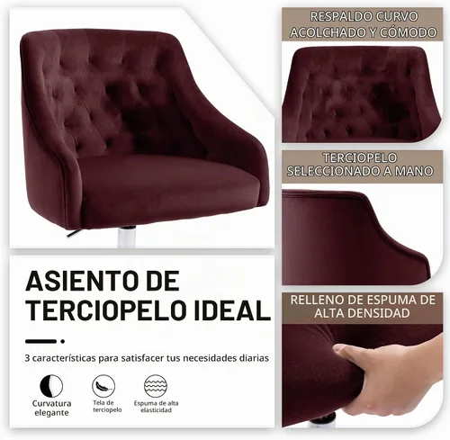 Vista 5 de Silla de Oficina para Hogar, Silla Giratoria de Terciopelo Ajustable con Decoración de Clavos, con Brazos, Silla de Tocador para Dormitorio