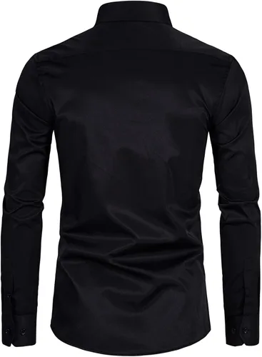 Vista 2 de DELCARINO Camisas de manga larga con botones para hombre color liso ajustado informal para negocios formal camisa de vestir