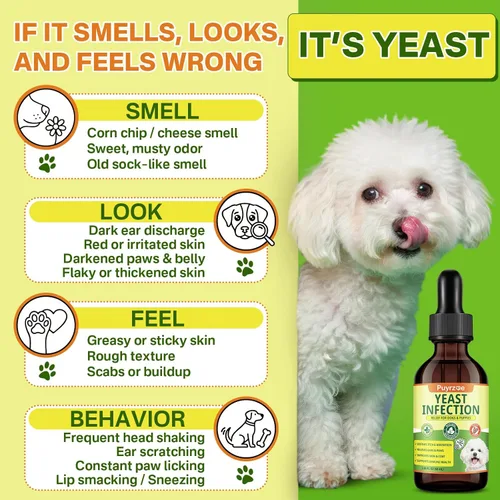 Vista 2 de puyrzoe Tratamiento natural de infección por levaduras para perros, picazón en las orejas, piel, patas y alivio de alergias, tratamiento de levadura