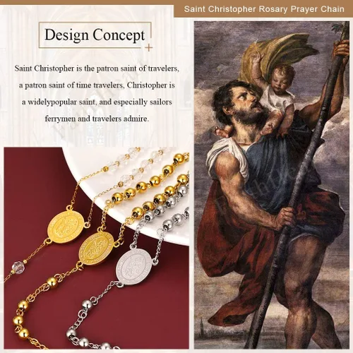 Vista 2 de FaithHeart Christian Rosary Bead Cross Necklace for Women Men, Stainless Steel Praying Rosary Y Necklace Jewelry, Gift Box