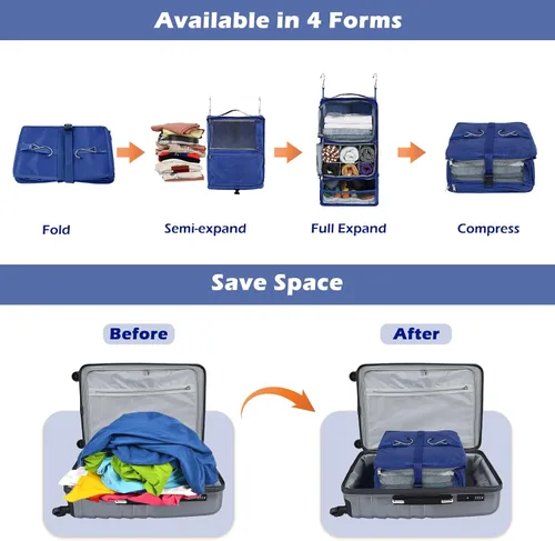 Vista 4 de Surblue Estantes colgantes Bolsa de almacenamiento de viaje Cubo de embalaje de compresión para maleta plegable con capa de extensión de gran