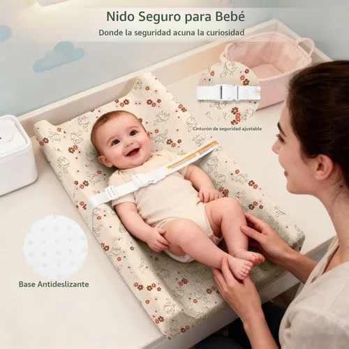 Vista 3 de Cambiador de muselina para bebé, paquete de 2 fundas de muselina de algodón suave y forro impermeable de espuma, almohadilla para mesa cambiadora