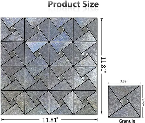 Vista 2 de Azulejos triangulares metálicos de 10 piezas, calcomanías de pared con textura metálica de alta gama, azulejos autoadhesivos para pared de cocina