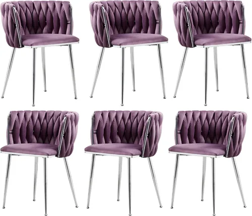 Vista 9 de Juego de 2 sillas de comedor de terciopelo, sillas laterales tapizadas tejidas con patas de metal negro, sillas decorativas modernas, sillas