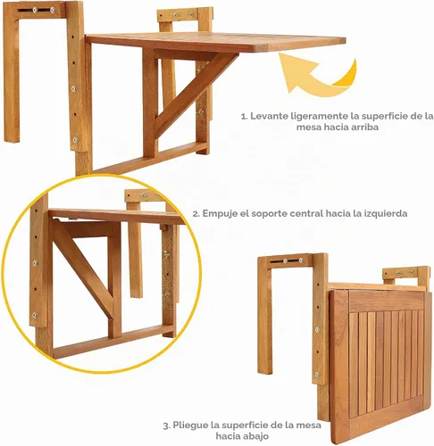 Vista 4 de Sunnydaze Meranti - Mesa plegable de madera para balcón y patio