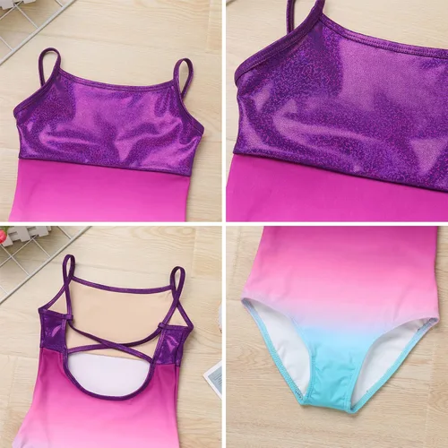 Vista 3 de IBAKOM Leotardos de ballet para niña, color degradado, leotardo de gimnasia brillante, leotardo de danza para gimnasia, trajes de camisola
