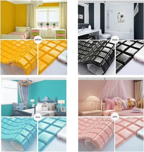 Vista 4 de Queenbox Paneles de pared cuadrados de espuma 3D de 13.8 x 13.8 pulgadas, papel tapiz autoadhesivo impermeable, adhesivo de pared de ladrillo sólido