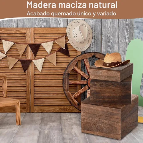 Vista 5 de Barydat - 3 elevadores de madera rústica para exhibición, soportes