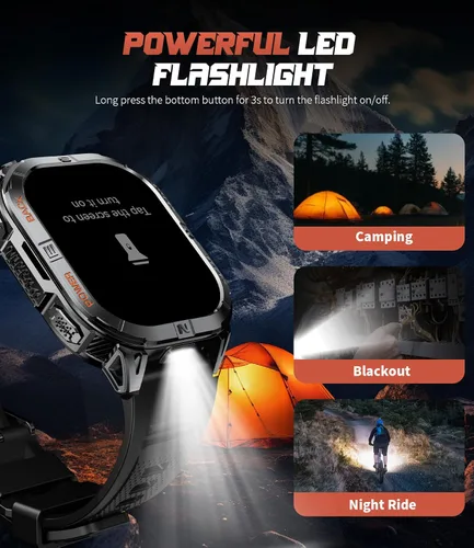 Vista 7 de Relojes inteligentes militares para hombres, linterna GPS/LED integrada/brújula/batería de 600 mAh, reloj inteligente AMOLED de 2.13 pulgadas