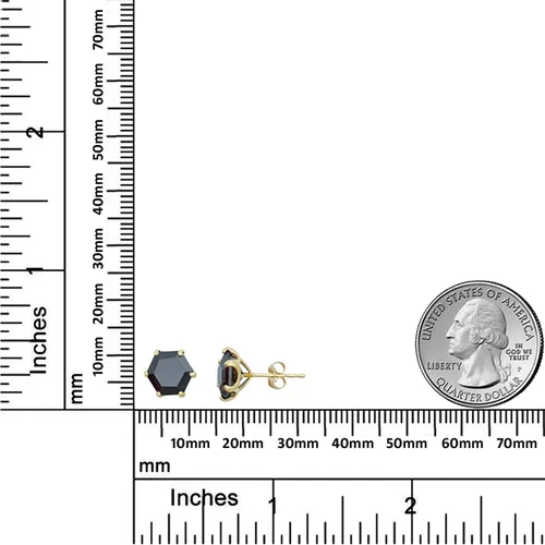 Vista 3 de AVORA Aretes hexagonales de ónix genuino de oro amarillo de 10 quilates de 0.315 in, Oro amarillo, Ónix