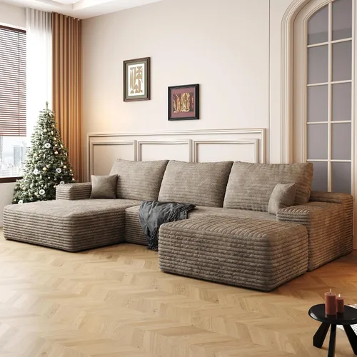 Vista 46 de Sofá modular moderno de 96 pulgadas para sala de estar, sofá modular tapizado sin hueso con bolsillos, cómodo sofá nube con diván en forma de L Negro