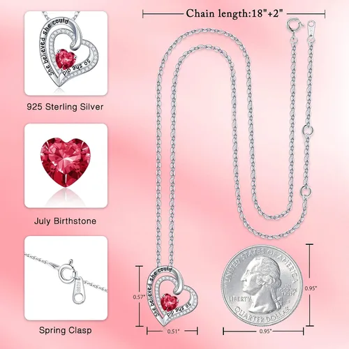 Vista 6 de Iefil Collar de plata de ley 925 con piedra natal, regalos inspiradores para mujeres, regalos de graduación para ella, ella creyó que podía así que