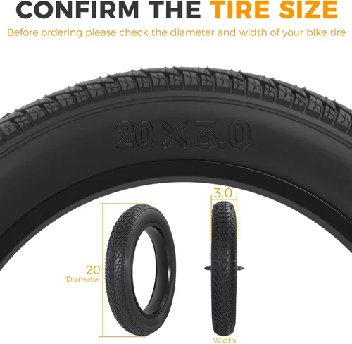 Vista 2 de 20x4.0/ 20x3.0/ 26x4.0 Fat Bike Tires, 20x4/ 20x3/ 26x4 Fat Tire Tube and Bicycle Repair Tool Kit, Foldable Heavy Duty Off-Road Bike, Ebike Fat