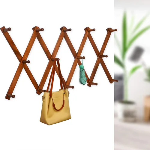 Vista 3 de WEBI Acordeón Colgador de Pared, Perchero de Sombreros Expandible de Madera para Perchero de Pared, Soporte de Ganchos de Sombrero de Acordeón