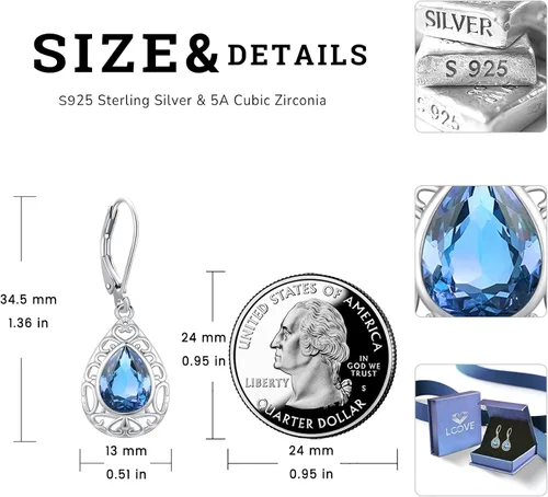 Vista 44 de Aretes colgantes de plata de ley con diseño de árbol de la vida, flor, abeja, animales, gato, colibrí, piedra lunar, turquesa, aretes con cierre