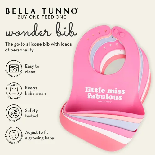 Vista 2 de Bella Tunno Babero para comer, babero de silicona impermeable con receptor de alimentos grande, ajustable para bebés de 4 a 12 meses y niños