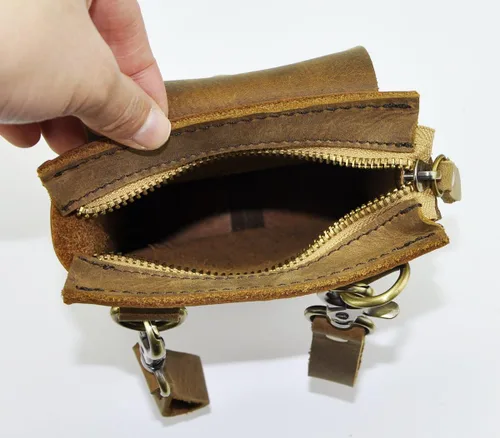 Vista 7 de Leaokuu Bolso de hombro para hombre de cuero de moda de diseñador casual mensajero organizador de la caza Fanny cintura cinturón bolsa paquete