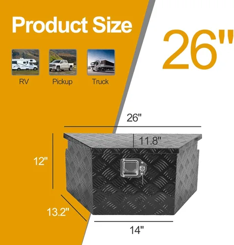 Vista 2 de Caja de herramientas de aluminio de 26 x 13.25 x 12 pulgadas, caja de herramientas con patrón de banda de rodadura de 5 barras, caja de herramientas